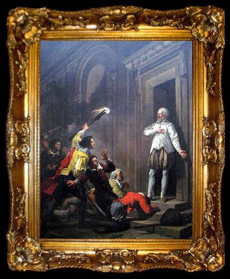 framed  Joseph-Benoit Suvee Admiral de Coligny impressing his murderers, ta009-2